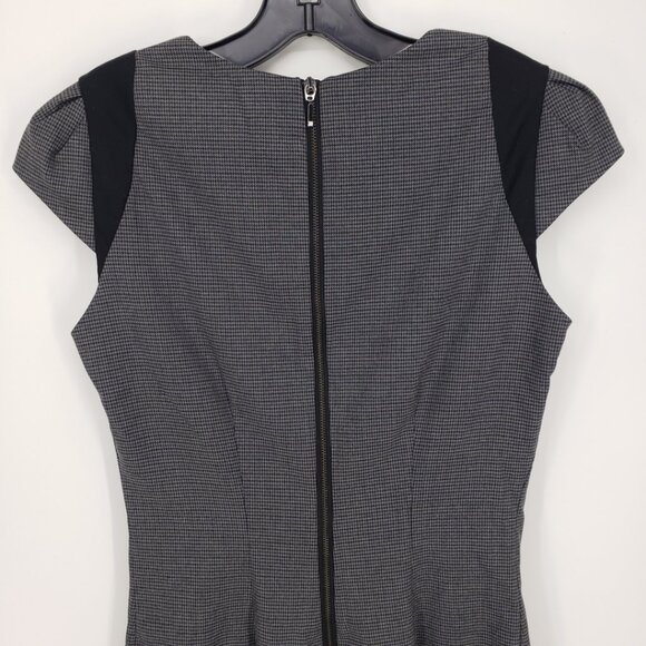 Zara Houndstooth Plaid Sheath Dress S Cap Sleeves Work Career Black Gray - Picture 6 of 8